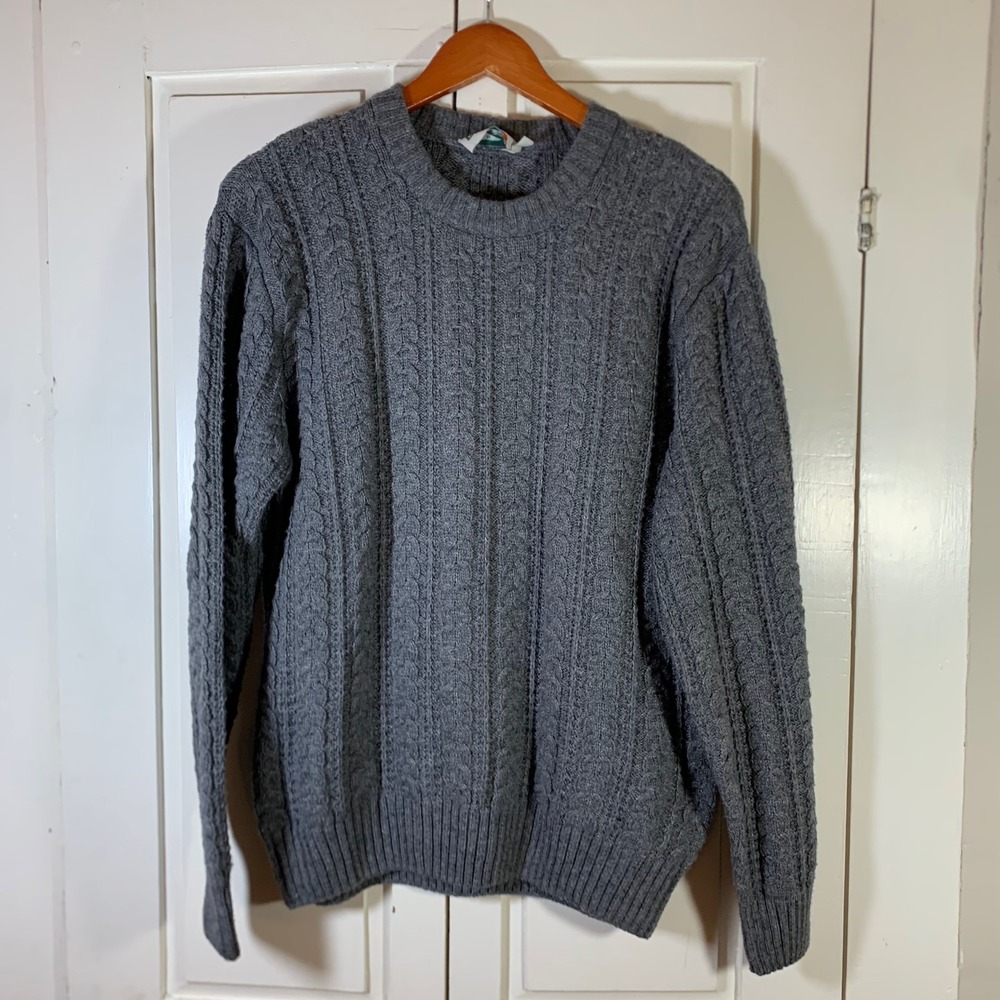Wellen Seawool Fisherman Sweater Mens Medium Grey Cable Knit Crewneck Huckberry